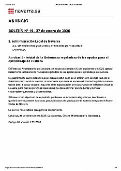APROBACION INICIAL DE LA ORDENANZA REGULADORA DE LAS AYUDAS PARA EL APRENDIZAJE DEL EUSKERA